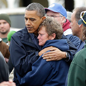 Obama up close and personal with storm victims