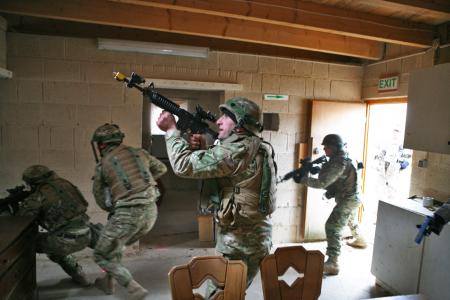 Republic of Georgia soldiers conduct cordon and search operation during rehearsal exercise  